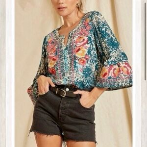 Savanna Jane embroidered floral tunic top bell sleeves boho festival